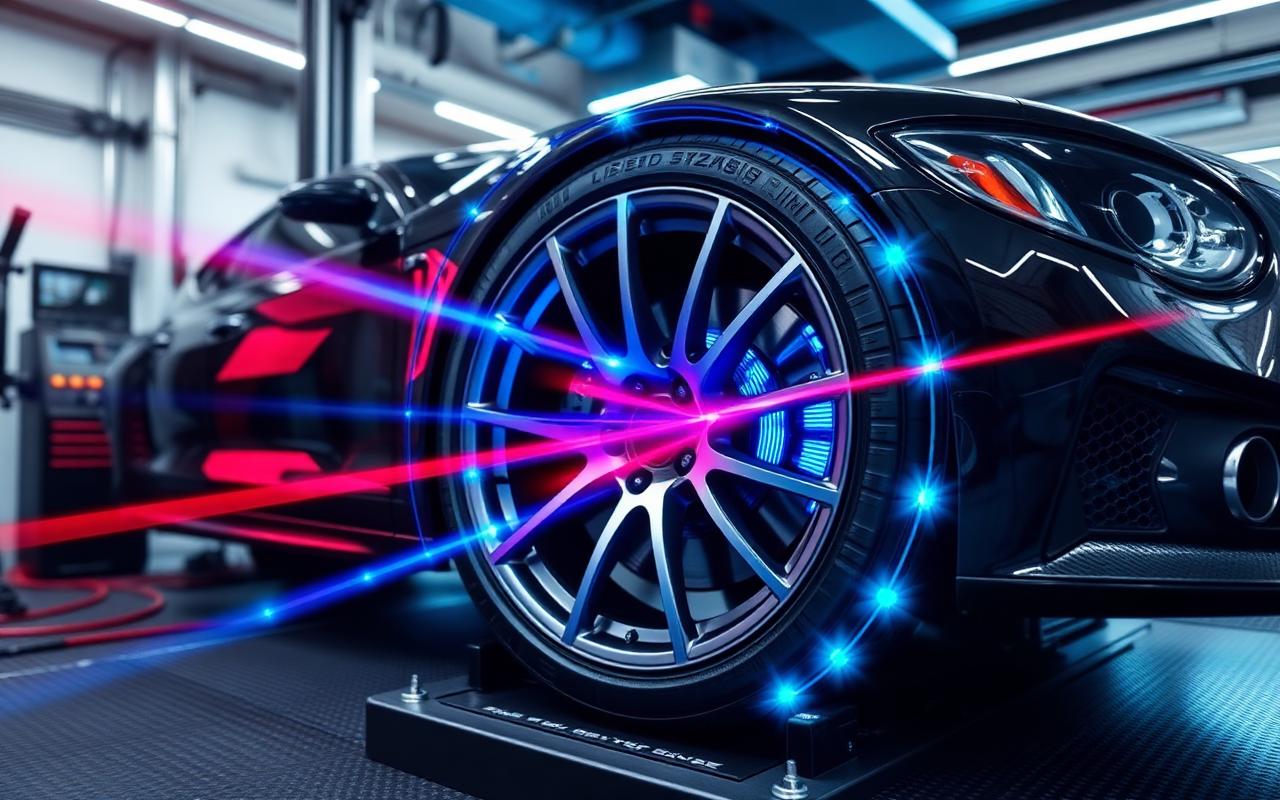3D wheel alignment in progress